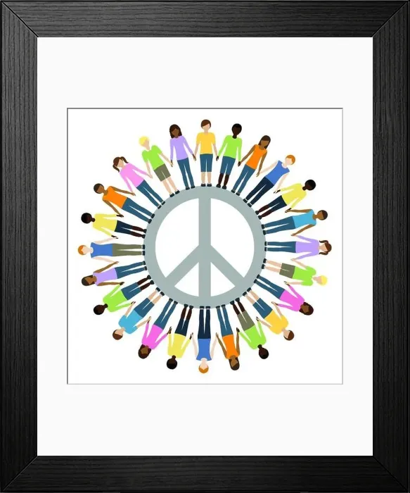 Framed Print : children of different origin with peace symbol freedom concept vector illustration EPS10