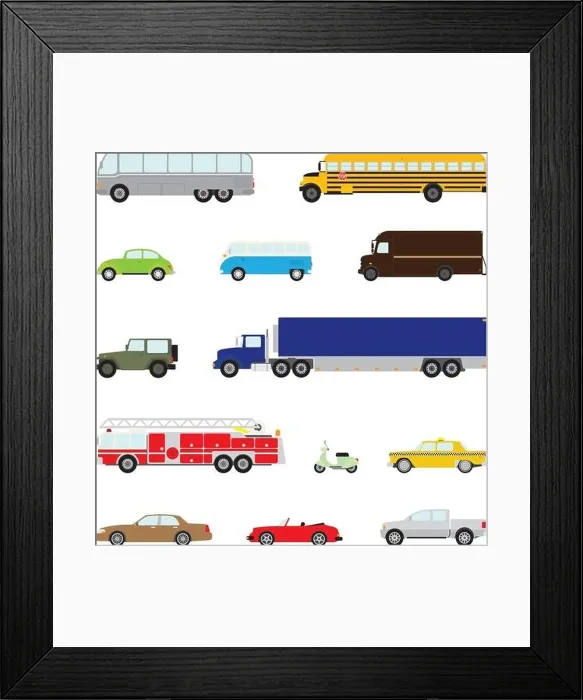 Framed Print : Set of thirteen motor vehicles, flat design, part 1 Framed Print : Set of thirteen motor vehicles, flat design, part 1