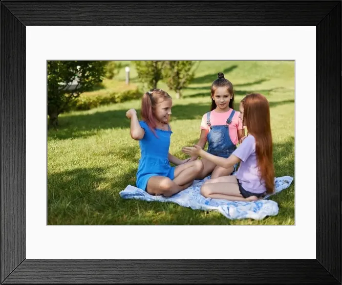 Framed Print : cute children girls playing together in the park Framed Print : cute children girls playing together in the park