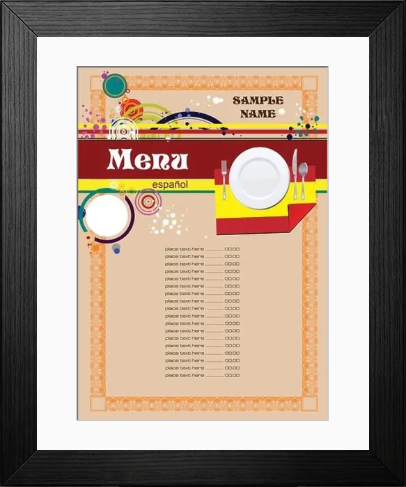 Framed Print : Spanish Restaurant (cafe) menu Framed Print : Spanish Restaurant (cafe) menu