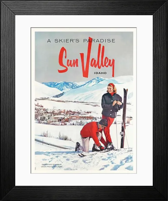 Framed Print : Vintage 1950s America Winter Sports Travel Poster - A Skiers Paradise - Sun Valley - Idaho c.1950 Framed Print : Vintage 1950s America Winter Sports Travel Poster - A Skiers Paradise - Sun Valley - Idaho c.1950
