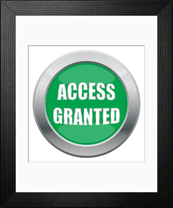 Framed Print : An access granted icon in green isolated on a white background Framed Print : An access granted icon in green isolated on a white background