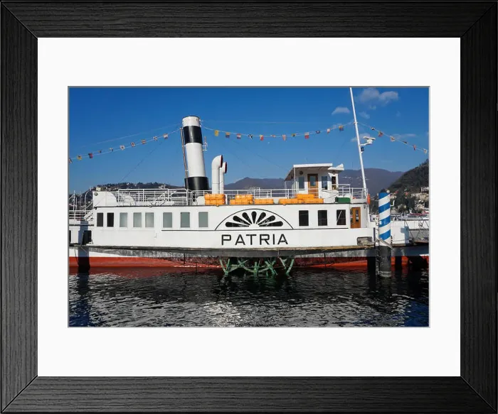 Framed Print : steamboat ferry Patria docked in Como, Lake Como, Italy Framed Print : steamboat ferry Patria docked in Como, Lake Como, Italy