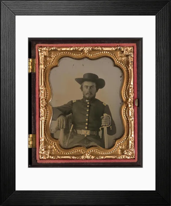 Framed Print : Unidentified officer in Union uniform and Western hat with sword