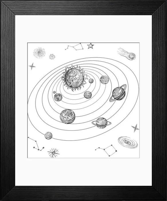 Framed Print : Hand drawn solar system with sun Framed Print : Hand drawn solar system with sun