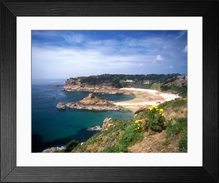 Framed Print : View showing Ile de Guerdain in Portelet Bay on the island of Jersey Framed Print : View showing Ile de Guerdain in Portelet Bay on the island of Jersey