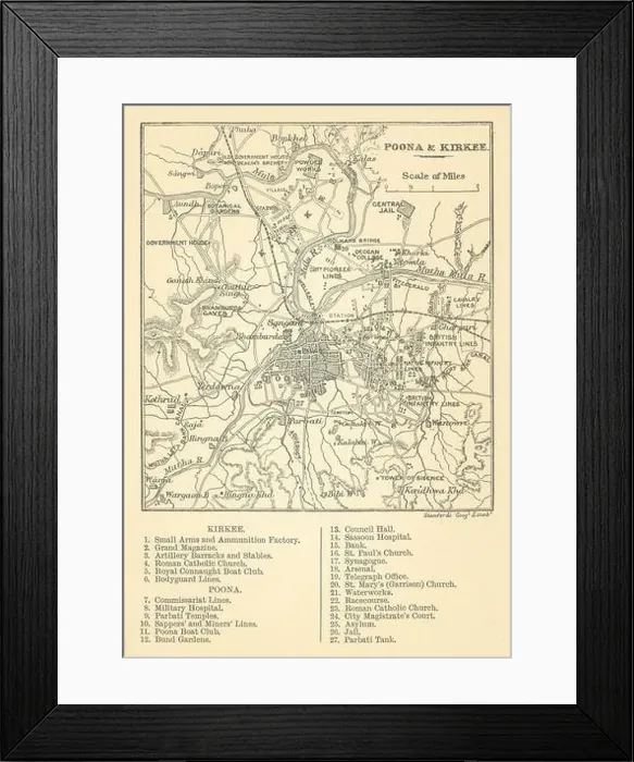Framed Print : BRITISH INDIA. Sketch maps of the cities of Poona (Pune) & Kirkee 1905 old Framed Print : BRITISH INDIA. Sketch maps of the cities of Poona (Pune) & Kirkee 1905 old