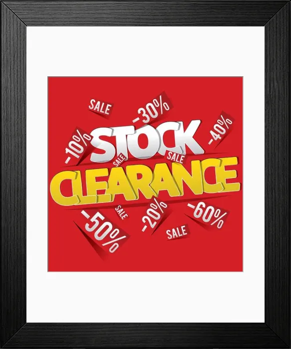 Framed Print : Stock clearance banner, flyer or poster design template Framed Print : Stock clearance banner, flyer or poster design template