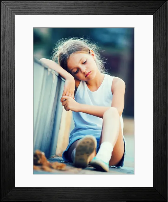 Framed Print : portrait of sad girl being alone and worried outdoors Framed Print : portrait of sad girl being alone and worried outdoors