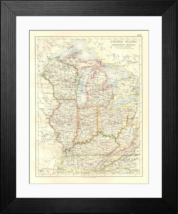 Framed Print : USA MID WEST. Wisconsin Michigan Illinois Ohio Indiana Kentucky TN, 1920 map Framed Print : USA MID WEST. Wisconsin Michigan Illinois Ohio Indiana Kentucky TN, 1920 map