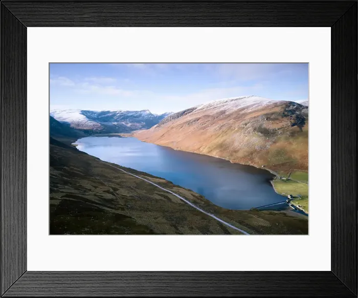Framed Print : Aerial view of Loch Lee and Scottish mountains from above at Glenesk Angus Scotland Framed Print : Aerial view of Loch Lee and Scottish mountains from above at Glenesk Angus Scotland