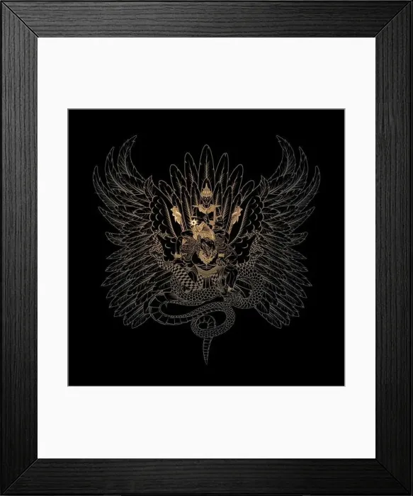 Framed Print : Balinese golden Garuda Bird and god Vishnu vector illustration line art style Framed Print : Balinese golden Garuda Bird and god Vishnu vector illustration line art style