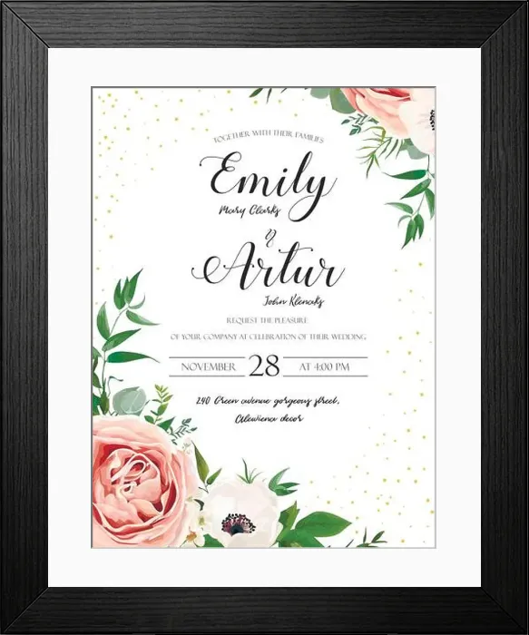 Framed Print : Wedding floral invite invitation card design: Rose pink lavender flower Framed Print : Wedding floral invite invitation card design: Rose pink lavender flower