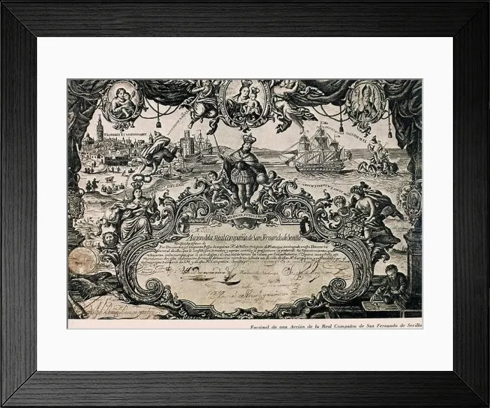 Framed Print : ACCION DE LA REAL COMPANIA DE SAN FERNANDO DE SEVILLA 23 / AGO / 1748. Location: BANCO DE ESPAÑA-DOCUMENTOS, MADRID, SPAIN Framed Print : ACCION DE LA REAL COMPANIA DE SAN FERNANDO DE SEVILLA 23 / AGO / 1748. Location: BANCO DE ESPAÑA-DOCUMENTOS, MADRID, SPAIN
