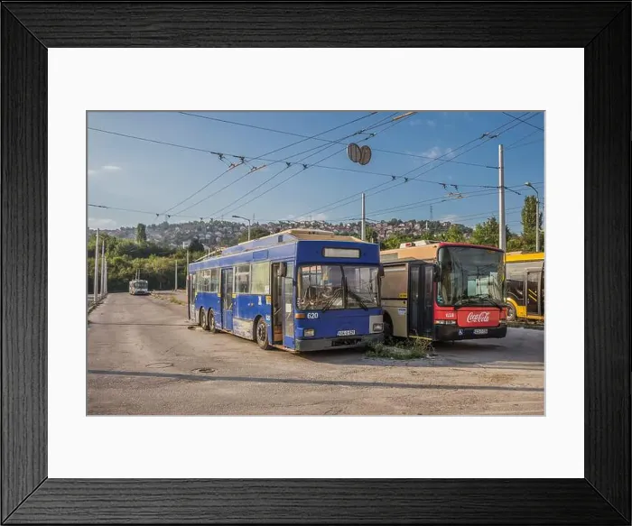 Framed Print : 28.08.2022. Bosnia and Herzegovina, Sarajevo, bus depot. Trolleybus Graf & Stift MAN