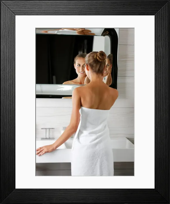 Framed Print : Woman getting ready in bathroom Framed Print : Woman getting ready in bathroom