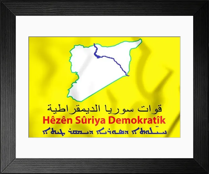 Framed Print : 3D Flag of Syrian Democratic Forces. 3D Illustration