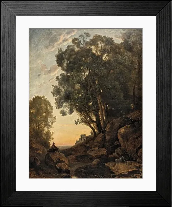 Framed Print : Sunset in Chevrier 1848 by Jean-Baptiste Camille Corot Framed Print : Sunset in Chevrier 1848 by Jean-Baptiste Camille Corot