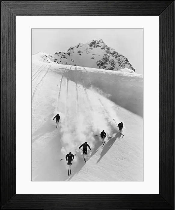 Framed Print : 1920s 1930s FIVE MEN SKIING DOWN SNOW COVERED ALPS SWITZERLAND Framed Print : 1920s 1930s FIVE MEN SKIING DOWN SNOW COVERED ALPS SWITZERLAND