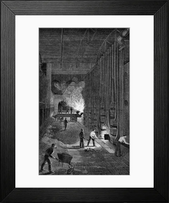 Framed Print : Retort House, Imperial Gasworks, King's Road, London. Wood engraving, 1876 Framed Print : Retort House, Imperial Gasworks, King's Road, London. Wood engraving, 1876