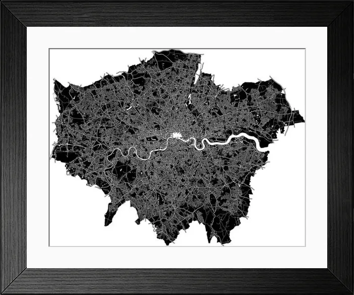 Framed Print : London, England, high resolution vector map with city boundaries Framed Print : London, England, high resolution vector map with city boundaries