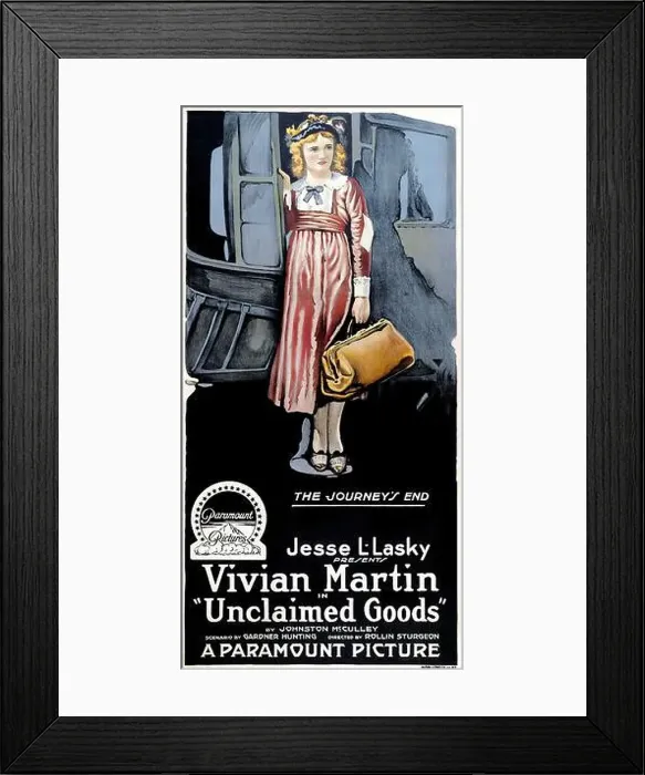 Framed Print : Vintage movie poster for the American comedy western film Unclaimed Goods (1918)