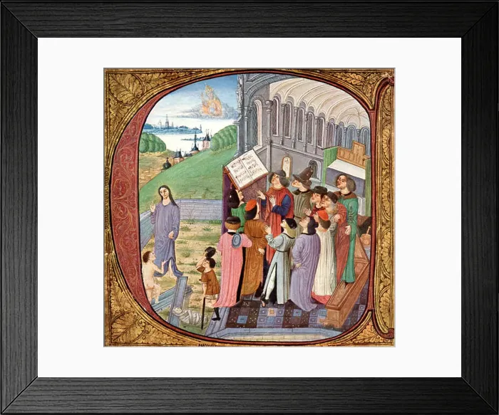 Framed Print : 15th century miniature from the Antiphon of King Corvinus showing monks singing in choir, in Church Framed Print : 15th century miniature from the Antiphon of King Corvinus showing monks singing in choir, in Church