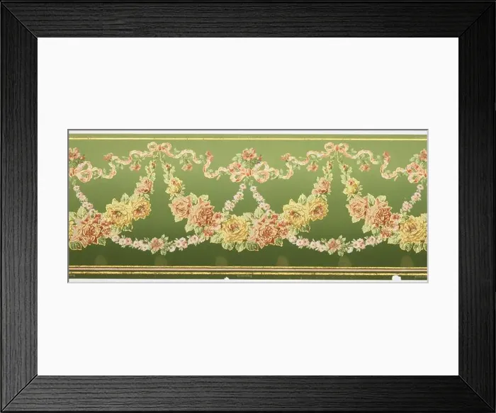 Framed Print : Frieze. Flitter frieze containing swags of roses hung from the vine-entwined ribbons with daisy chains linking Framed Print : Frieze. Flitter frieze containing swags of roses hung from the vine-entwined ribbons with daisy chains linking