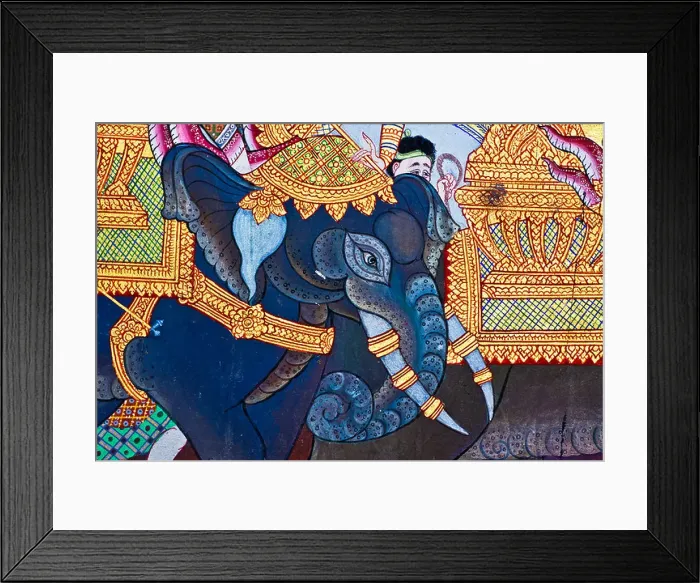 Framed Print : Elephant, Vintage traditional Thai style art painting on temple