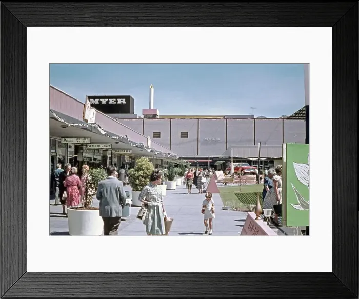 Framed Print : An Australian shopping mall in 1961 Framed Print : An Australian shopping mall in 1961