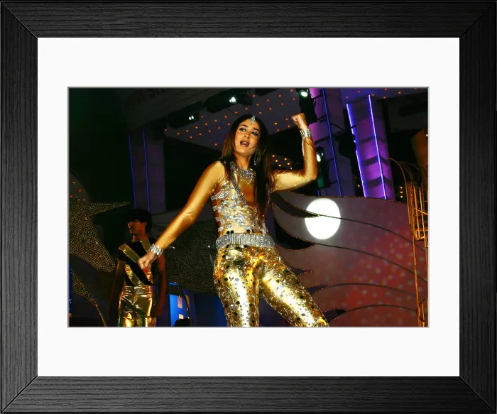 Framed Print : Indian bollywood Actress actor famous film star Kareena Kapoor dancing on stage in India in shining costume No model Framed Print : Indian bollywood Actress actor famous film star Kareena Kapoor dancing on stage in India in shining costume No model