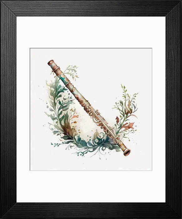 Framed Print : ornamental vector watercolor illustration of flute Framed Print : ornamental vector watercolor illustration of flute