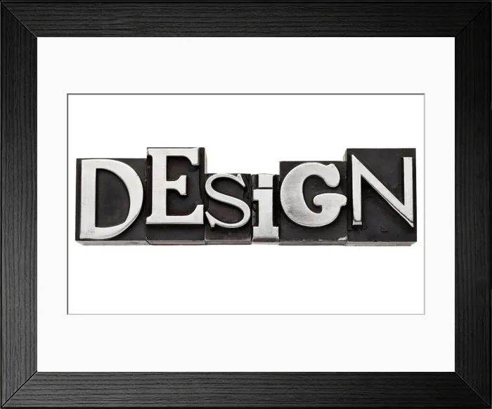 Framed Print : design - isolated word in vintage letterpress metal type, mix of fonts Framed Print : design - isolated word in vintage letterpress metal type, mix of fonts