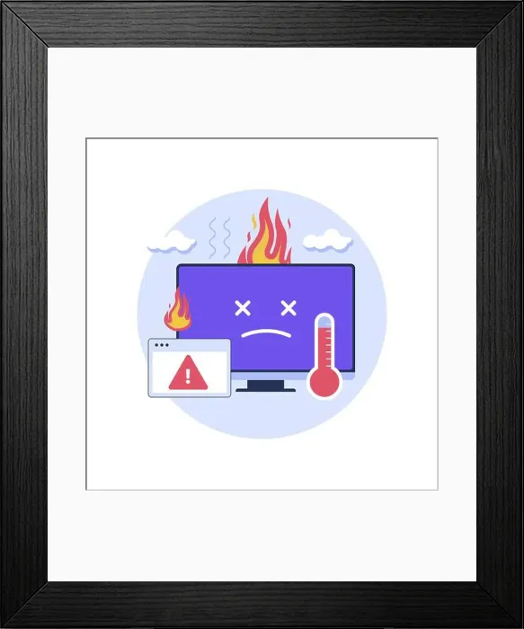 Framed Print : Computer overheating problem illustration concept. Flat vector illustration isolated on white background Framed Print : Computer overheating problem illustration concept. Flat vector illustration isolated on white background