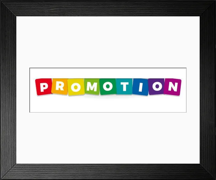 Framed Print : The word Promotion. Vector banner with the text colored rainbow Framed Print : The word Promotion. Vector banner with the text colored rainbow