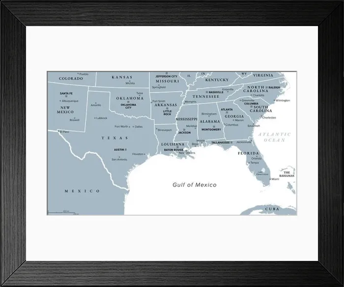Framed Print : Gulf States of the United States Framed Print : Gulf States of the United States