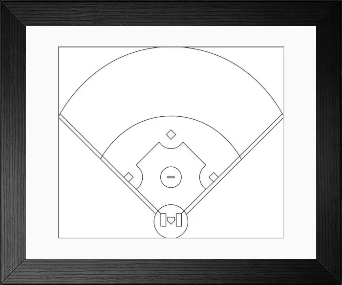 Framed Print : Baseball field overview line drawing vector in black and white Framed Print : Baseball field overview line drawing vector in black and white
