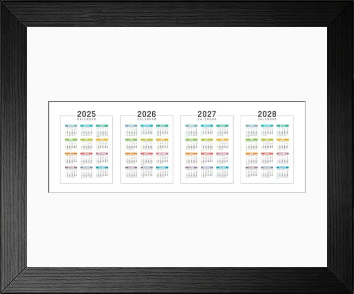 Framed Print : Colorful USA calendar set, year 2025 2026 2027 2028 planner, white background english language