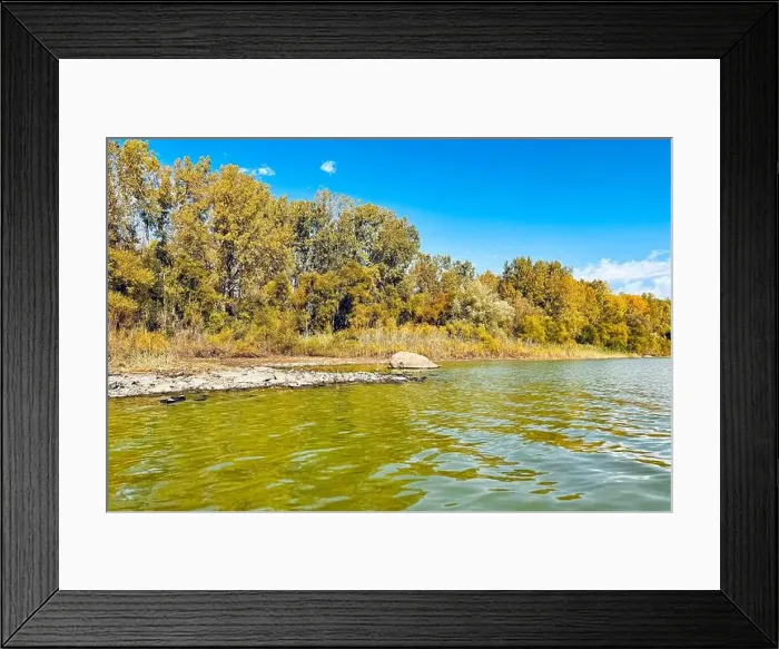 Framed Print : Reservoir Choiniere, Yamaska, Quebec, Canada - view of the shores in Autumn. Fall landscape