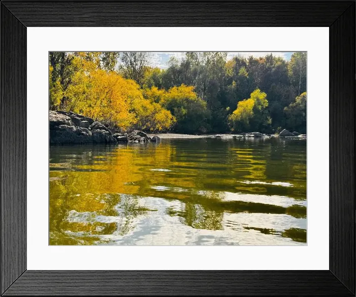 Framed Print : Reservoir Choiniere, Yamaska, Quebec, Canada - view of the shores in Autumn. Fall landscape