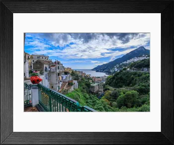 Framed Print : View of the Amalfi Coast from Vietri sul Mare: in the distance the village of Citara perched on the coast Framed Print : View of the Amalfi Coast from Vietri sul Mare: in the distance the village of Citara perched on the coast