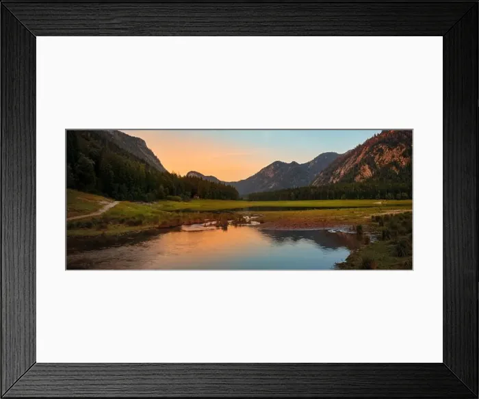 Framed Print : Afterglow at a Lake surrounded with scenic mountains in Bavaria Framed Print : Afterglow at a Lake surrounded with scenic mountains in Bavaria