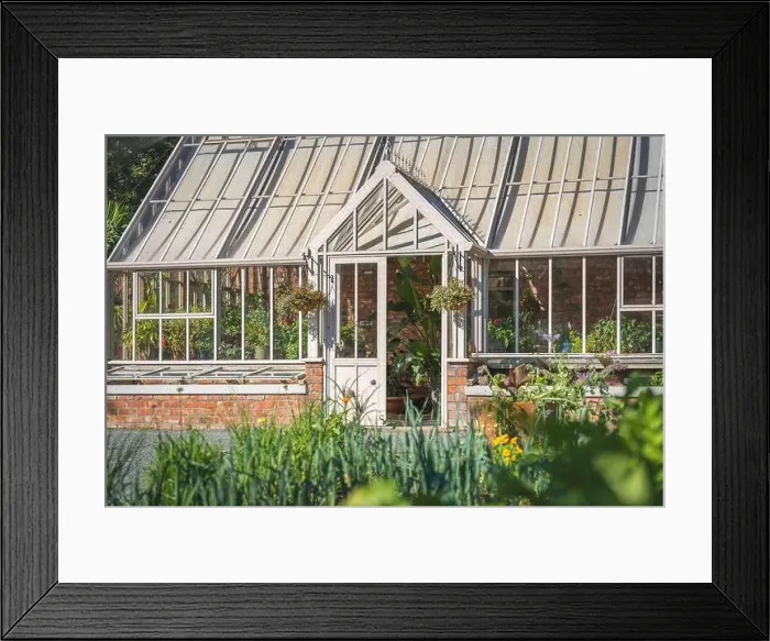 Framed Print : A beautiful formal walled garden with Victorian style greenhouse and vegetable patch in an English country garden Framed Print : A beautiful formal walled garden with Victorian style greenhouse and vegetable patch in an English country garden
