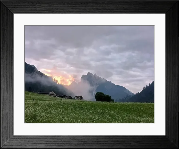 Framed Print : A fiery sunset next to the Picco Vallandro in the Braies valley Framed Print : A fiery sunset next to the Picco Vallandro in the Braies valley