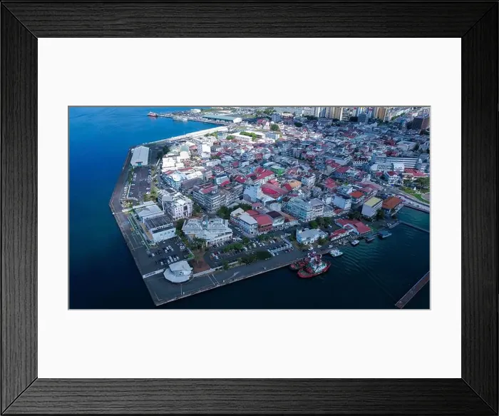 Framed Print : Aerial View to the Pointe-à-Pitre city center in Guadeloupe island, overseas region and department of France Framed Print : Aerial View to the Pointe-à-Pitre city center in Guadeloupe island, overseas region and department of France