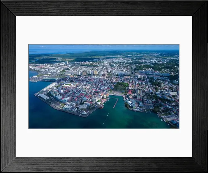 Framed Print : Aerial View to the Pointe-à-Pitre city center in Guadeloupe island, overseas region and department of France