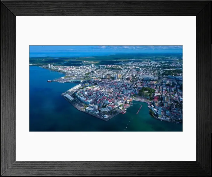 Framed Print : Aerial View to the Pointe-à-Pitre city center in Guadeloupe island, overseas region and department of France Framed Print : Aerial View to the Pointe-à-Pitre city center in Guadeloupe island, overseas region and department of France