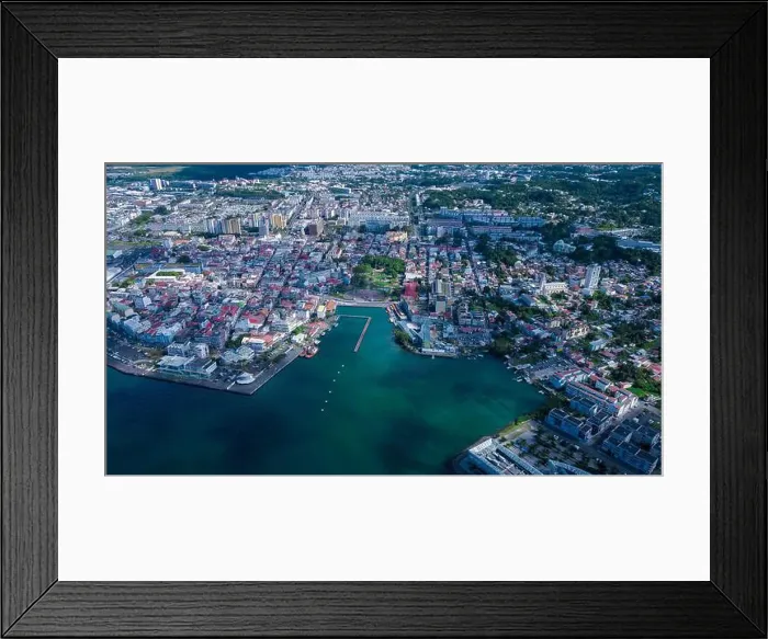 Framed Print : Aerial View to the Pointe-à-Pitre city center in Guadeloupe island, overseas region and department of France Framed Print : Aerial View to the Pointe-à-Pitre city center in Guadeloupe island, overseas region and department of France