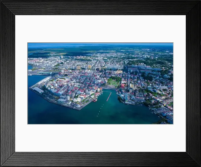 Framed Print : Aerial View to the Pointe-à-Pitre city center in Guadeloupe island, overseas region and department of France Framed Print : Aerial View to the Pointe-à-Pitre city center in Guadeloupe island, overseas region and department of France