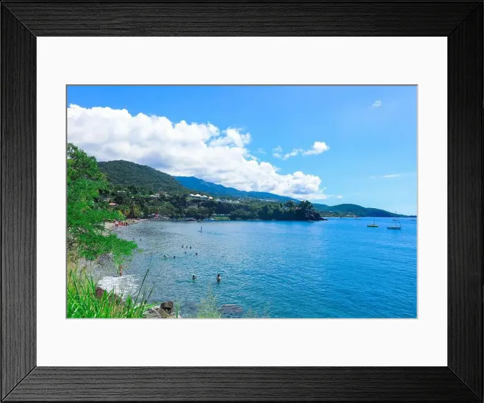 Framed Print : Colorful Bay with the Small Boats among the Green Mountains, Guadeloupe island Framed Print : Colorful Bay with the Small Boats among the Green Mountains, Guadeloupe island
